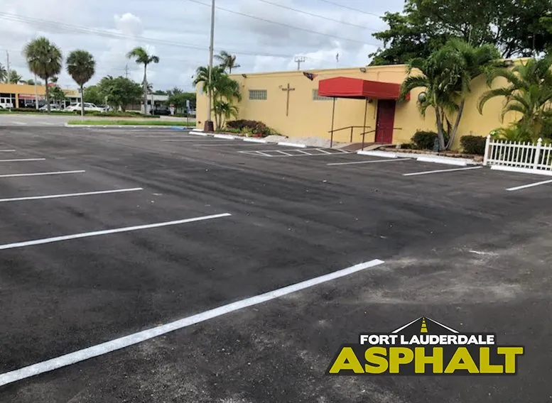 Parking lot resurface in Fort Lauderdale Florida. Photo Taken after parking lot lines were painted